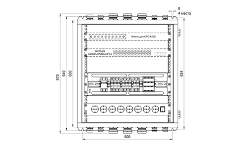 Общий вид, габаритные и установочные размеры шкафа ШВН‑12U‑тип 4