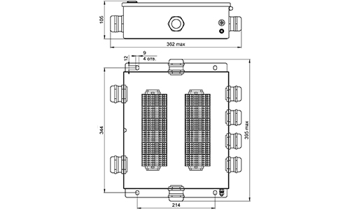 Габаритные и установочные размеры ящика соединительного СЯ1М-32
