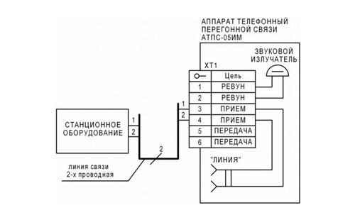 Схема подключения телефона АТПС-05ИМ к 2-х проводной линии связи