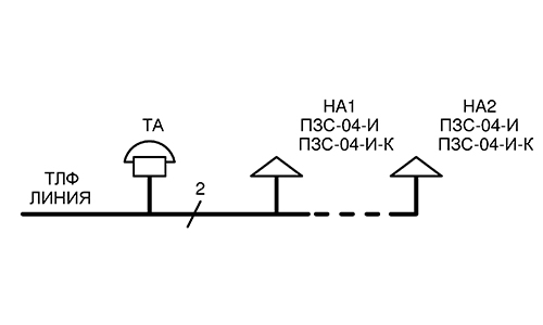 Схема подключения нескольких ПЗС‑04‑И, ПЗС‑04‑И‑К